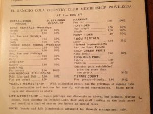 El Rancho Cola Country Club Membership Privileges 