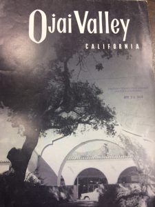 No publication date is printed on or in this brochure, but "APR 21 1958" was stamped on the front cover by the VENTURA COUNTY FREE LIBRARY. This brochure is presently in the Ojai Valley Museum's research library. 