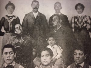 The Reyes family circa 1897. (Howard Bald collection, courtesy of OVM). Jacinto Damien Reyes, (third row, second from left) retired in Ojai in the 1930s after three decades as a forest ranger, explorer, and trail-maker in the Sespe wilderness. Reyes Peak, rising 8400 feet in the Cuyama, is named fro him. A hero in the great Matilija-Wheeler Canyon fire of 1917, Reyes also did much to redeem the reputation of the "badlands" along the old Maricopa road from the legendary bandido gangs. The son of Don Rafael Reyes and Dona Maria Ortega (pictured here, second row) Jacinto Reyes grew up on a ranch in Cuyama, now part of the Los Padres National Forest. Presidents William McKinley and Theodore Roosevelt visited the Reyes Ranch in 1901 and 1905. The family is descended from Francisco Reyes, original holder of the San Fernando Valley land grant in the 1780s, and the equally illustrious Ortegas of Ventura County. 